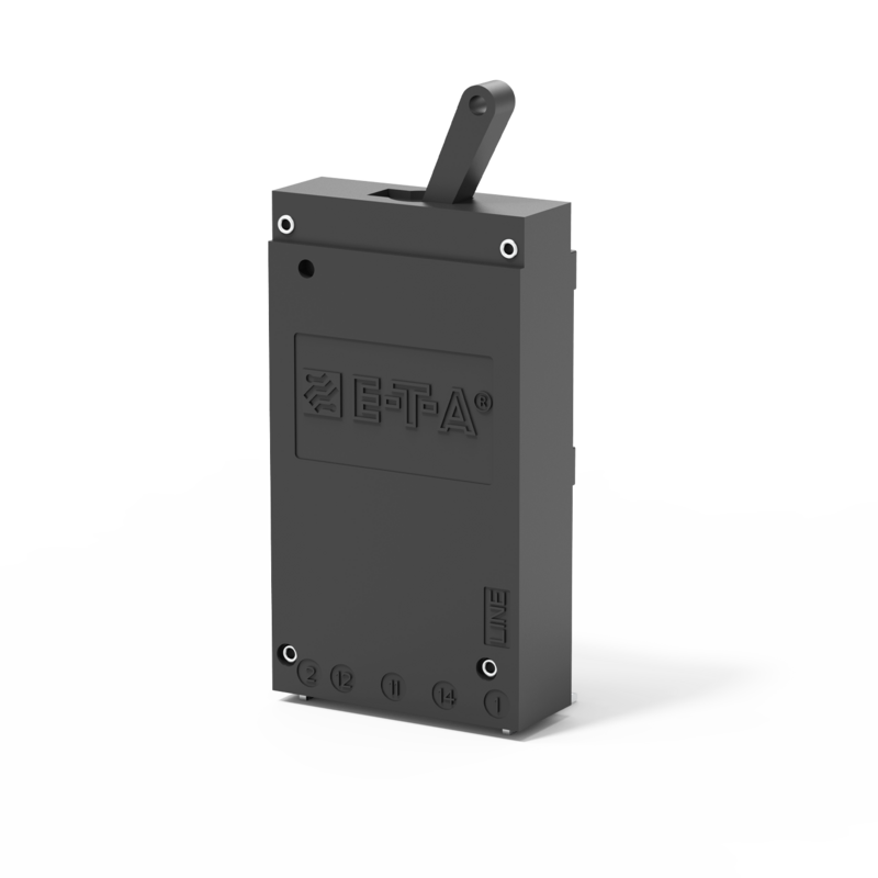 Typ 2215-L von E-T-A: Einpoliger, thermisch-magnetischer Schutzschalter in Kleinbauweise mit Kipphebelbetätigung. 